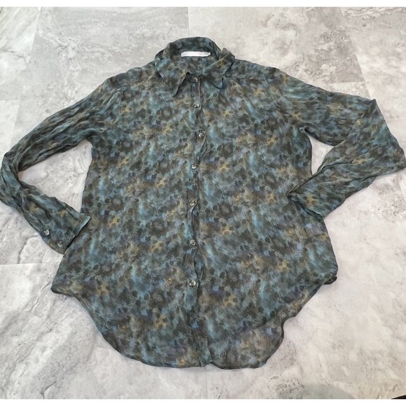 KAIN Label Blue Green Abstract Silk Button Up‎ Top Size Medium M - Picture 1 of 5